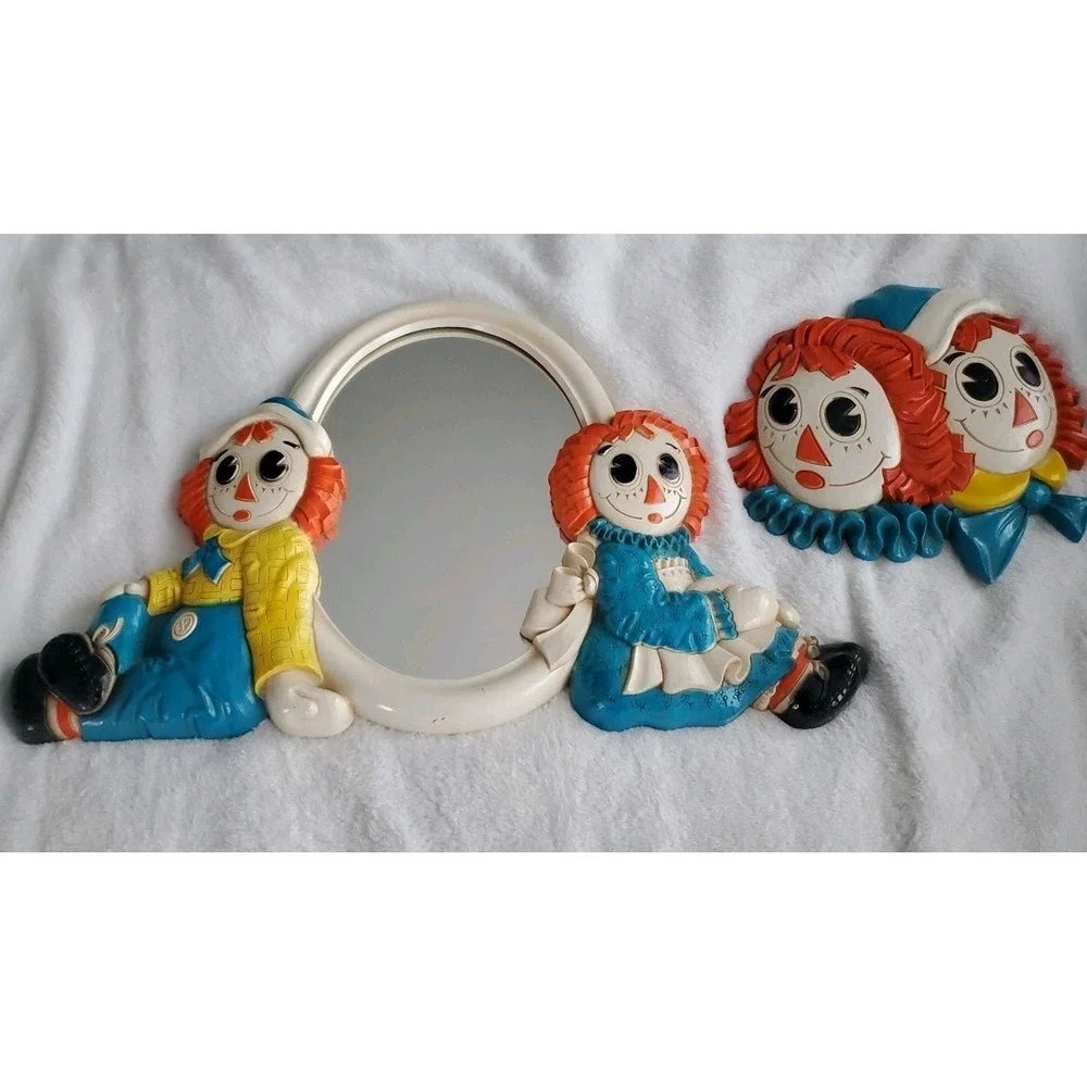1977 Raggedy Ann & Andy Hanging Mirror Bobbs Merrill 20.5